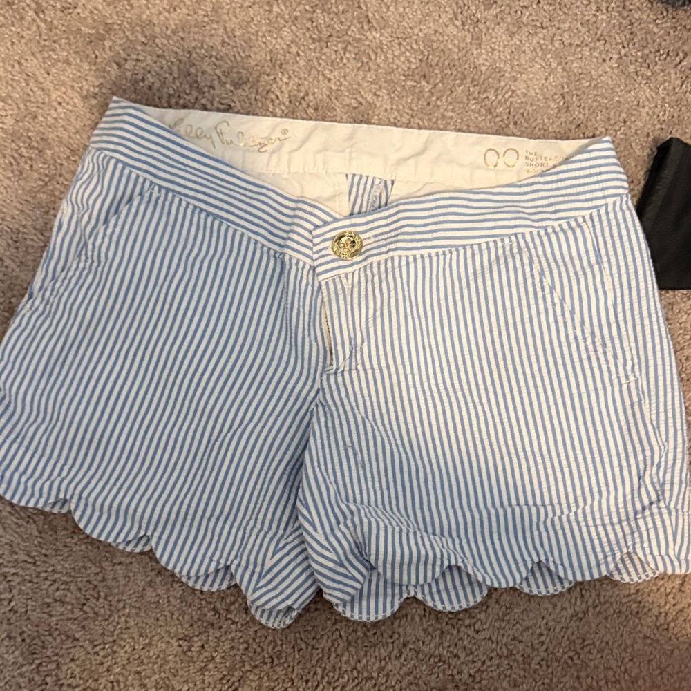 Lilly Pulitzer Blue & White Striped Scallop Hem Shorts